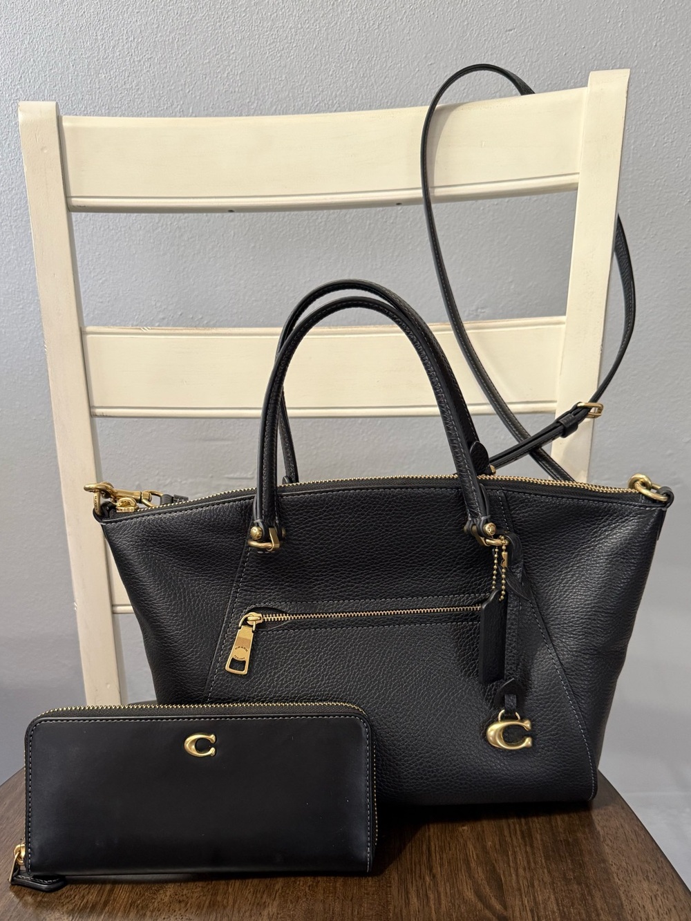 Coach Black Pebbled Leather Satchel with Matching Wallet